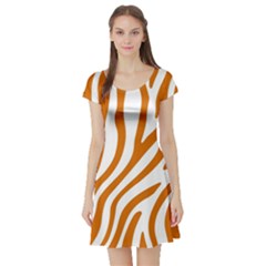 Orange Zebra Vibes Animal Print   Short Sleeve Skater Dress by ConteMonfrey