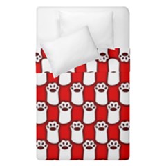 Red And White Cat Paws Duvet Cover Double Side (single Size) by ConteMonfrey