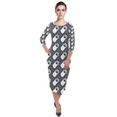 Grey And White Little Paws Quarter Sleeve Midi Velour Bodycon Dress by ConteMonfrey