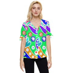 Crazy Pop Art - Doodle Lover   Bow Sleeve Button Up Top by ConteMonfrey