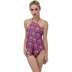Pink Yellow Neon Squares - Modern Abstract Go With The Flow One Piece Swimsuit by ConteMonfrey