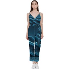 Technology Computer Background (1) V-neck Spaghetti Strap Tie Front Jumpsuit by Simbadda