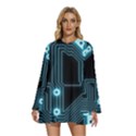A Completely Seamless Background Design Circuitry Round Neck Long Sleeve Bohemian Style Chiffon Mini Dress View1