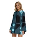 A Completely Seamless Background Design Circuitry Round Neck Long Sleeve Bohemian Style Chiffon Mini Dress View2