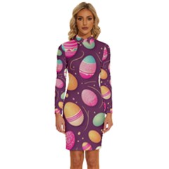 Easter Eggs Egg Long Sleeve Shirt Collar Bodycon Dress by Ravend