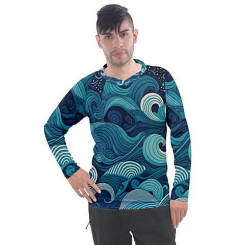 Waves Ocean Sea Abstract Whimsical Abstract Art Men s Pique Long Sleeve Tee by Wegoenart