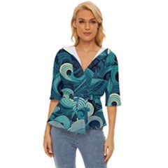 Waves Ocean Sea Abstract Whimsical Abstract Art Lightweight Drawstring Hooded Top by Wegoenart