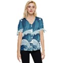 Waves Ocean Sea Pattern Water Tsunami Rough Seas Bow Sleeve Button Up Top View1