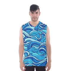 Pattern Ocean Waves Blue Nature Sea Abstract Men s Basketball Tank Top by Wegoenart