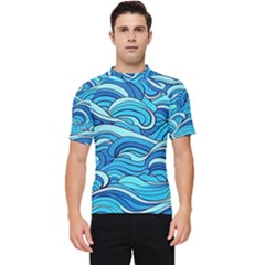 Pattern Ocean Waves Blue Nature Sea Abstract Men s Short Sleeve Rash Guard by Wegoenart