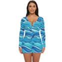 Pattern Ocean Waves Blue Nature Sea Abstract Long Sleeve Boyleg Swimsuit View1