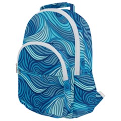 Ocean Waves Sea Abstract Pattern Water Blue Rounded Multi Pocket Backpack by Wegoenart