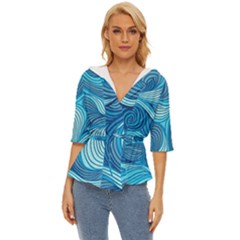 Ocean Waves Sea Abstract Pattern Water Blue Lightweight Drawstring Hooded Top by Wegoenart