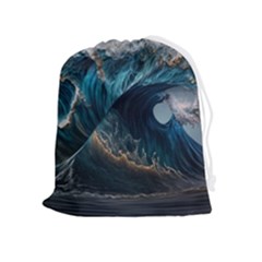 Tsunami Waves Ocean Sea Water Rough Seas Nature Drawstring Pouch (xl) by Wegoenart
