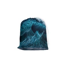 Tsunami Waves Ocean Sea Water Rough Seas Blue Drawstring Pouch (small) by Wegoenart
