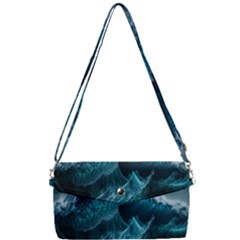 Tsunami Waves Ocean Sea Water Rough Seas Blue Removable Strap Clutch Bag by Wegoenart