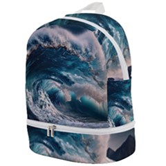 Tsunami Waves Ocean Sea Water Rough Seas Zip Bottom Backpack by Wegoenart
