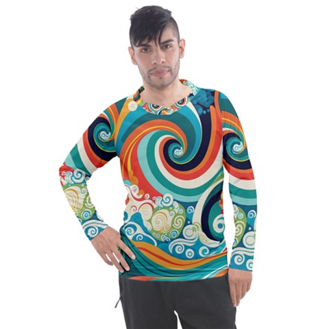 Waves Ocean Sea Abstract Whimsical Abstract Art 2 Men s Pique Long Sleeve Tee by Wegoenart