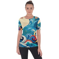 Waves Ocean Sea Abstract Whimsical Abstract Art 5 Shoulder Cut Out Short Sleeve Top by Wegoenart