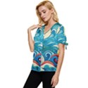 Waves Ocean Sea Abstract Whimsical Abstract Art 5 Bow Sleeve Button Up Top View2