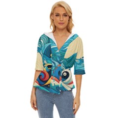 Waves Ocean Sea Abstract Whimsical Abstract Art 5 Lightweight Drawstring Hooded Top by Wegoenart