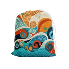 Waves Ocean Sea Abstract Whimsical Abstract Art 4 Drawstring Pouch (xl) by Wegoenart