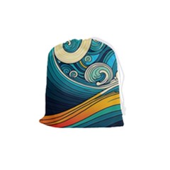 Waves Ocean Sea Abstract Whimsical Abstract Art 3 Drawstring Pouch (medium) by Wegoenart