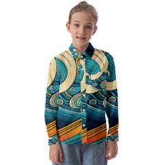 Waves Ocean Sea Abstract Whimsical Abstract Art 3 Kids  Long Sleeve Shirt by Wegoenart