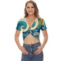 Waves Ocean Sea Abstract Whimsical Abstract Art 3 Twist Front Crop Top View1