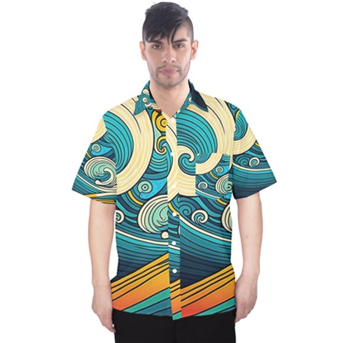 Waves Ocean Sea Abstract Whimsical Abstract Art 3 Men s Hawaii Shirt by Wegoenart