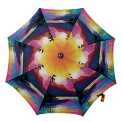 Ai Generated Tropical Island Sunset Landscape Hook Handle Umbrellas (large) by Wegoenart