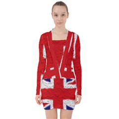 Union Jack Flag National Country V-neck Bodycon Long Sleeve Dress by Celenk
