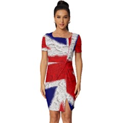 Union Jack Flag National Country Fitted Knot Split End Bodycon Dress by Celenk
