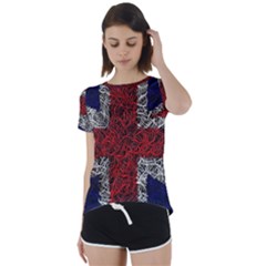 Union Jack Flag Uk Patriotic Short Sleeve Open Back Tee by Celenk