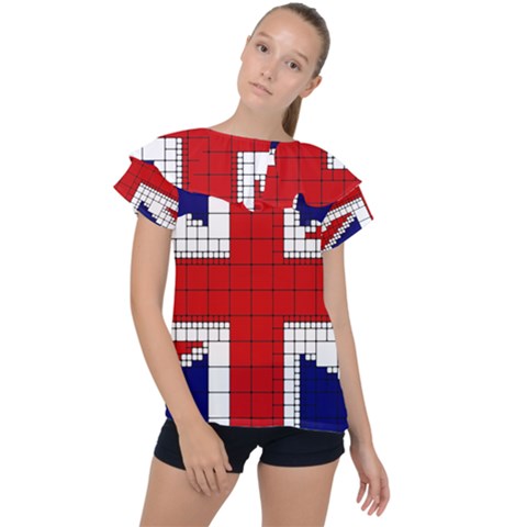 Union Jack Flag Uk Patriotic Ruffle Collar Chiffon Blouse by Celenk
