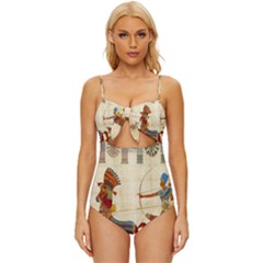 Egyptian Tutunkhamun Pharaoh Design Knot Front One-piece Swimsuit by Celenk