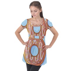 Dessert Food Donut Sweet Decor Chocolate Bread Puff Sleeve Tunic Top by Uceng