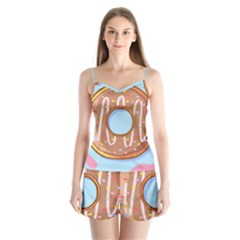 Dessert Food Donut Sweet Decor Chocolate Bread Satin Pajamas Set by Uceng