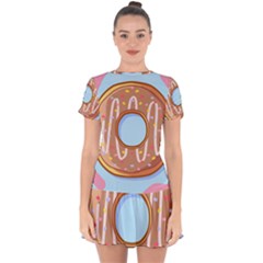 Dessert Food Donut Sweet Decor Chocolate Bread Drop Hem Mini Chiffon Dress by Uceng