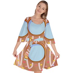 Dessert Food Donut Sweet Decor Chocolate Bread Velour Kimono Dress by Uceng