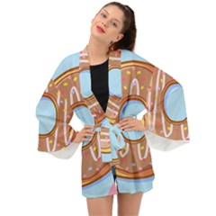 Dessert Food Donut Sweet Decor Chocolate Bread Long Sleeve Kimono by Uceng