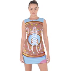 Dessert Food Donut Sweet Decor Chocolate Bread Lace Up Front Bodycon Dress by Uceng