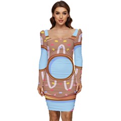 Dessert Food Donut Sweet Decor Chocolate Bread Women Long Sleeve Ruched Stretch Jersey Dress by Uceng