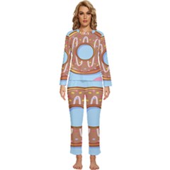 Dessert Food Donut Sweet Decor Chocolate Bread Womens  Long Sleeve Lightweight Pajamas Set by Uceng