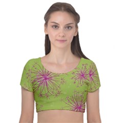 Dandelion Flower Background Nature Flora Drawing Velvet Short Sleeve Crop Top  by Uceng