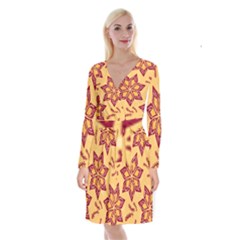 Flower Mandala Template Sketch Drawing Art Long Sleeve Velvet Front Wrap Dress by Uceng