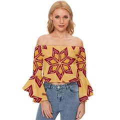 Flower Mandala Template Sketch Drawing Art Off Shoulder Flutter Bell Sleeve Top by Uceng