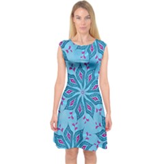 Flower Template Mandala Nature Blue Sketch Drawing Capsleeve Midi Dress by Uceng