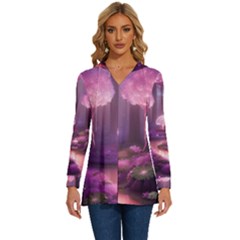 Trees Forest Landscape Nature Neon Long Sleeve Drawstring Hooded Top by Uceng