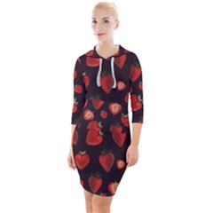 Watercolor Strawberry Quarter Sleeve Hood Bodycon Dress by SychEva
